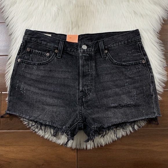Levi's Size 29 Fun Night Black Distressed‎ 501 Denim Jean Shorts - Picture 1 of 8